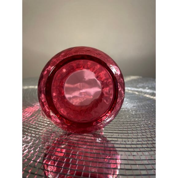 Vintage Cranberry Glass Coin Dot Thumbprint Pitcher W/ Clear Ribbed Bud Vase - Picture 6 of 13